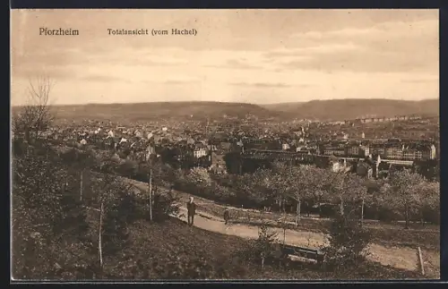 AK Pforzheim, Totalansicht vom Hachel