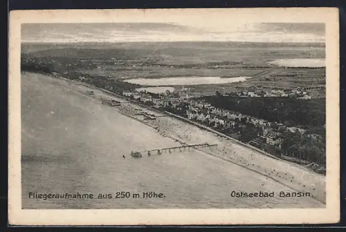 AK Bansin, Fliegeraufnahme, Seebrücke, Strand
