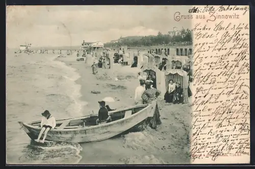 AK Zinnowitz, Strand, Badegäste, Boot