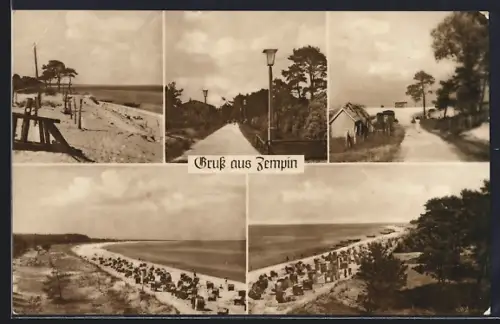 AK Zempin, Strand, Dünen, Strandkörbe, Ortsansichten