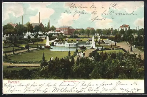 AK Viersen, Rathausplatz, Parkanlage, Brunnen