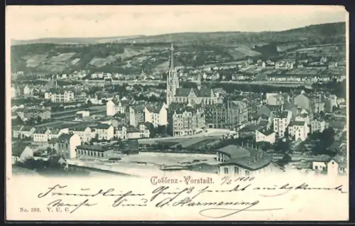 AK Coblenz, Vorstadt mit Fernblick aus der Vogelschau