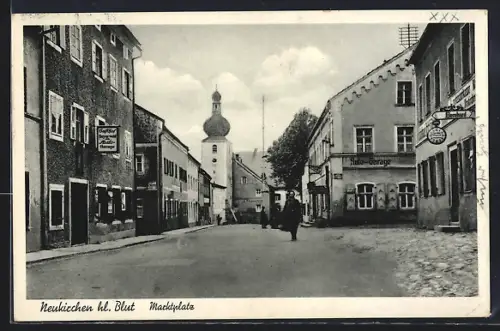 AK Neukirchen a. hl. Blut, Marktplatz mit Gasthof Bayerwald und Turm