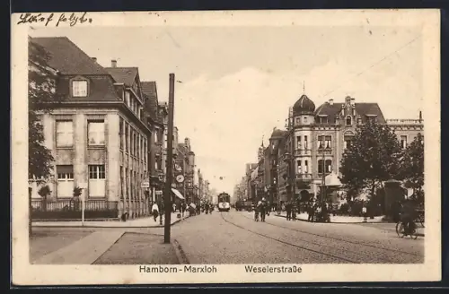 AK Hamborn-Marxloh, Strassenbahn in der Weselerstrasse