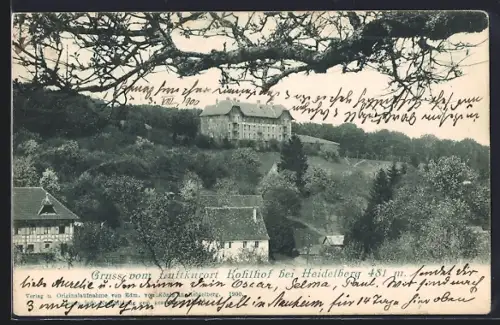 AK Kohlhof bei Heidelberg, Hotel umgeben von Wald und Häusern