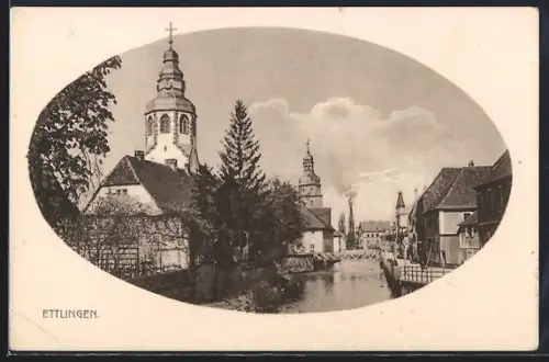 AK Ettlingen, Kirche, Fluss, Altstadt