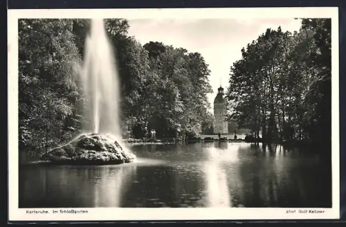 AK Karlsruhe, Springbrunnen im Schlossgarten
