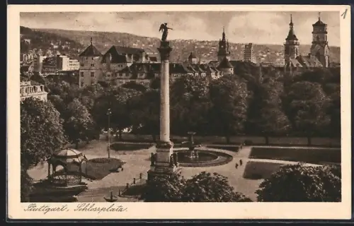 AK Stuttgart, Schlossplatz, Brunnen