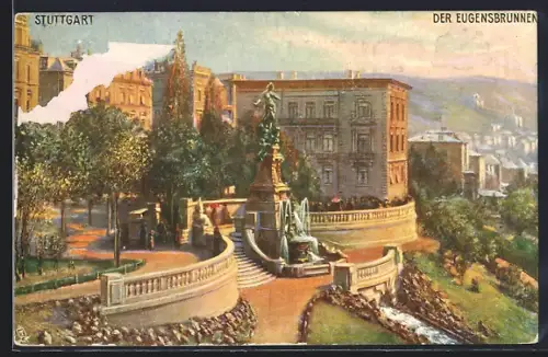 Künstler-AK Stuttgart, Der Eugensbrunnen