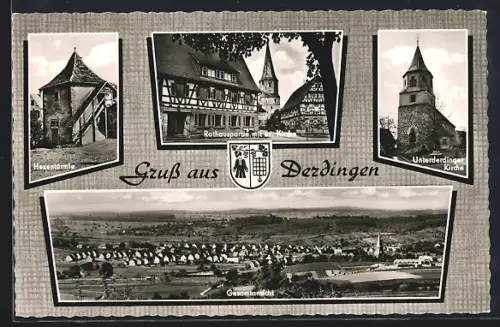AK Derdingen /Württ., Hexenturm, Rathauspartie, Unterderdinger Kirche, Gesamtansicht