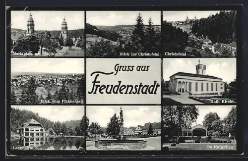 AK Freudenstadt, Marktplatz mit Stadtkirche, Christofstal, Neptunbrunnen