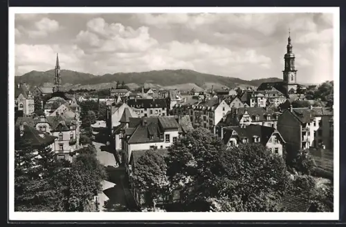 AK Offenburg i. B., Stadtansicht mit Kirchtürmen