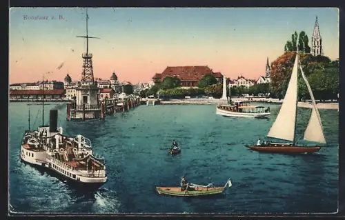 AK Konstanz a. B., Hafen, Schiffe, Münster
