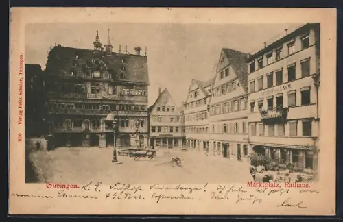 AK Tübingen, Marktplatz, Rathaus, Gasthaus zum Lamm