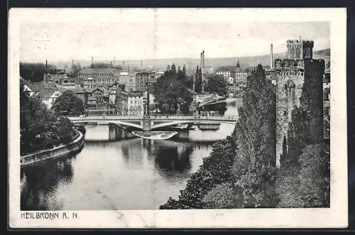 AK Heilbronn a. N., Fluss, Brücke, Turm