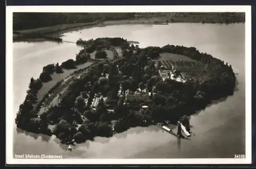AK Insel Mainau /Bodensee, Luftbild der Insel, Schloss, Parkanlagen