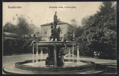 AK Karlsruhe, Brunnen beim Vierort-Bad