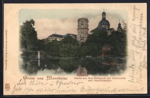 AK Mannheim, Stadtpark, Sternwarte, Jesuitenkirche
