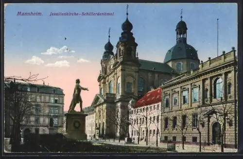 AK Mannheim, Jesuitenkirche, Schillerdenkmal