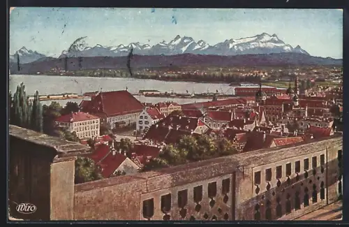 AK Konstanz, Ansicht mit Alpenpanorama