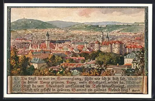 Künstler-AK Stuttgart, Stadtansicht