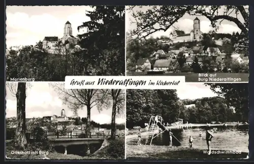 AK Niederalfingen im Kochertal, Marienburg, Burg, Waldschwimmbad