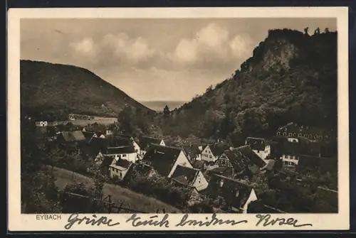 AK Eybach, Ortsansicht im Tal mit umliegenden Bergen