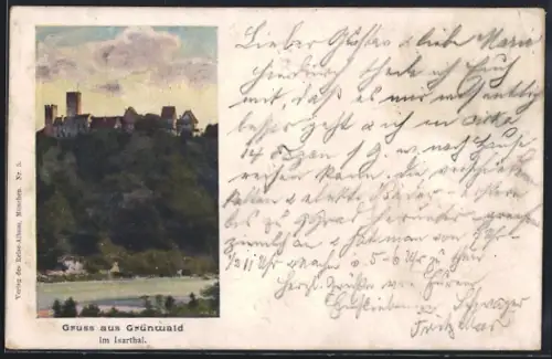 Künstler-AK Grünwald im Isartal, Burgansicht