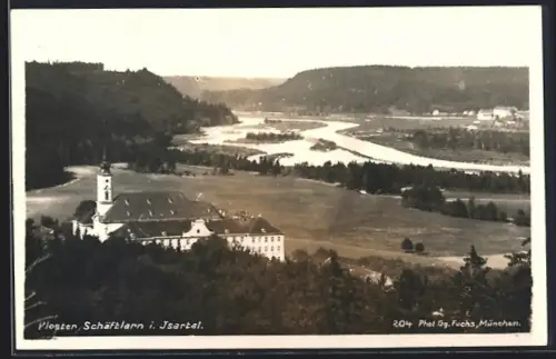 AK Schäftlarn i. Isartal, Kloster, Flusslandschaft