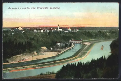 AK Pullach im Isartal, Ortsansicht von Grünwald aus gesehen