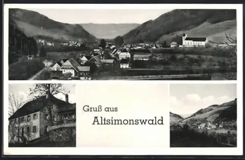 AK Altsimonswald, Ortsansicht, Gasthaus und Pension zum Felsen, Bes. Emma Schultis