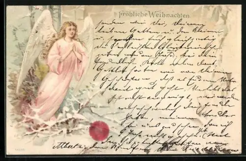 AK Betender Weihnachtsengel im verschneiten Wald