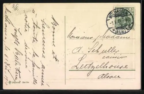 Präge-AK Holländischer Junge mit Segelboot und Rettungsring, Bonne Année