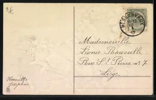 Präge-AK Mädchen auf einer Wiese gerahmt von Kleeblättern, Bonne et heureuse Année