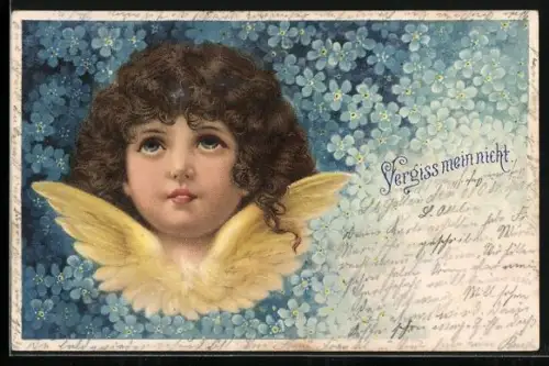 AK Kleiner Engel auf Vergissmeinnicht