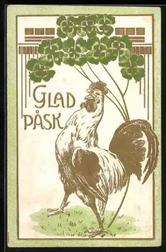 AK Hahn kräht zu Ostern, Kleeblätter, Glad Pask