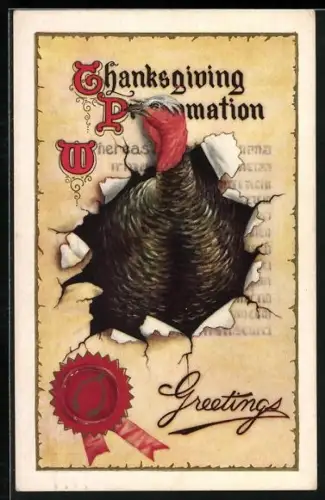 AK Truthahn platzt aus der Karte heraus, Thanksgiving Greetings