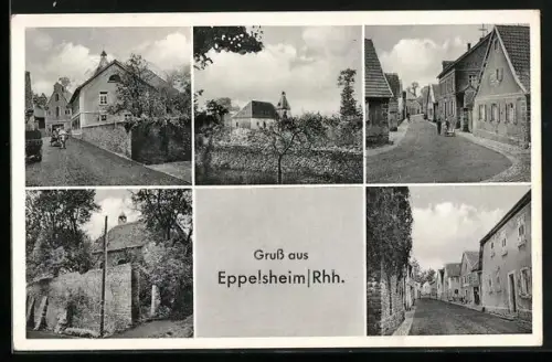 AK Eppelsheim /Rhh., Ortsansichten, Strassen, Kirche, Wohnhäuser