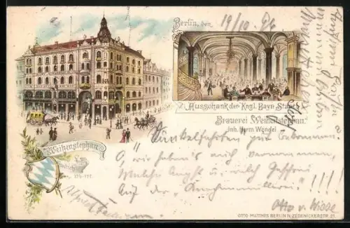 Lithographie Berlin, Restaurant der Brauerei Weihenstephan, Inh. Herm. Wendel, Friedrichstrasse 176-177