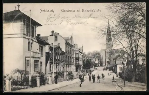 AK Schleswig, Alleestrasse mit Michaeliskirche