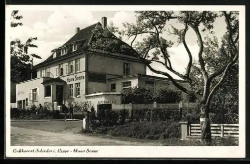 AK Schieder i. Lippe, Pension Haus Sonne, Autohalle