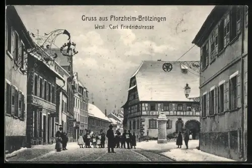 AK Pforzheim-Brötzingen, Westliche Carl Friedrichstrasse, Gasthaus zur Krone
