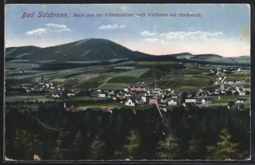AK Bad Salzbrunn, Blick von der Wilhelmshöhe nach Weissstein mit Hochwald