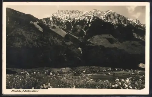 AK Nendeln, Ortsansicht mit Bergpanorama