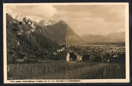 AK Vaduz, Teilansicht gegen Falknisgruppe Clanda Piz Sol mit Rheintal