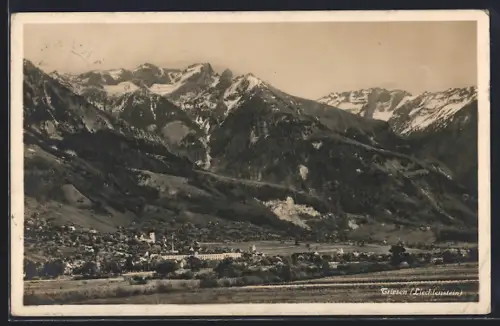 AK Triesen, Ortsansicht mit Bergpanorama