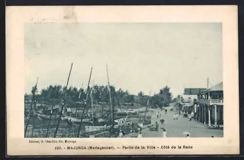 AK Majunga, Partie de la Ville, Cote de la Rade mit Segelbooten