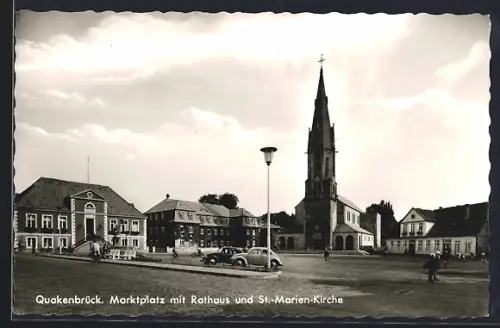 AK Quakenbrück, Marktplatz mit Rathaus und St.-Marien-Kirche