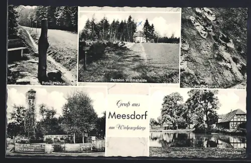 AK Meesdorf, Ehrenmal, Huntemühlen, Roter Pfahl