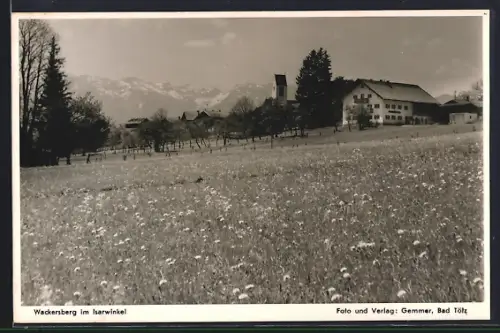AK Wackersberg im Isarwinkel, Gasthaus am Ortsrand mit Alpenblick